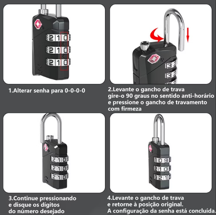 Cadeado TSA externo com gancho